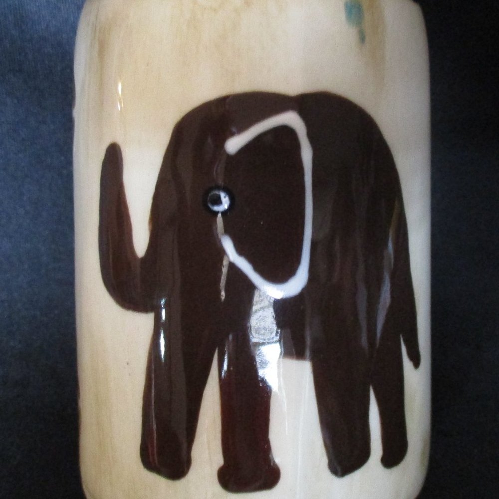 Ceramic African Tribal Salt or Pepper Shaker with Elephant and Symbols